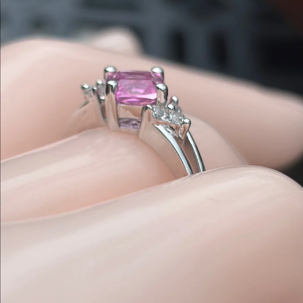 Cushion Cut 1.00 ct Natural Pink and White Sapphire Sterling Silver Ring Sz 7 - Picture 4 of 13